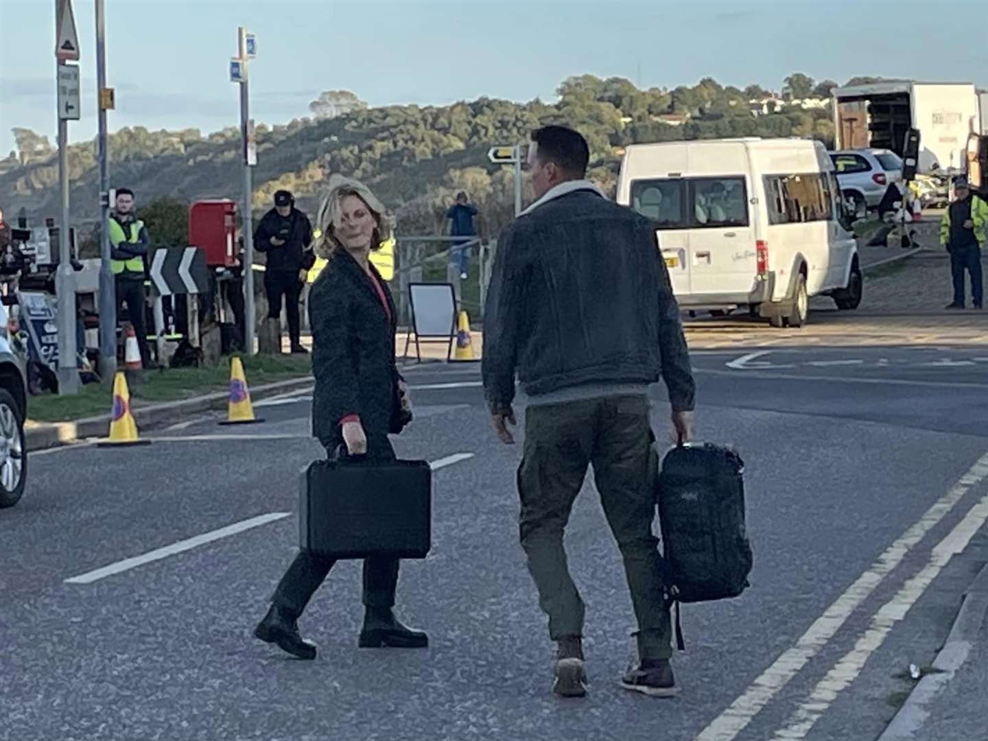 Emilia Fox and David Caves have been seen shooting scenes for a new series of the BBC crime drama Silent Witness on the Isle of Sheppey. The pair, who play Nikki and Jack, were seen climbing out of a car on The Leas at Minster. Picture: John Gill