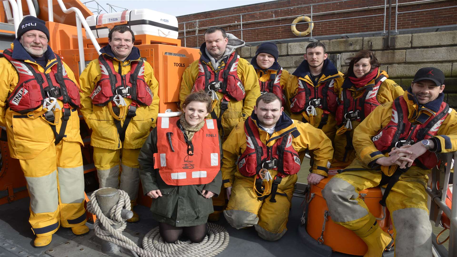 Rachel O'Donoghue with members of the Sheerness Lifeboat Crew. Picture: Chris Davey