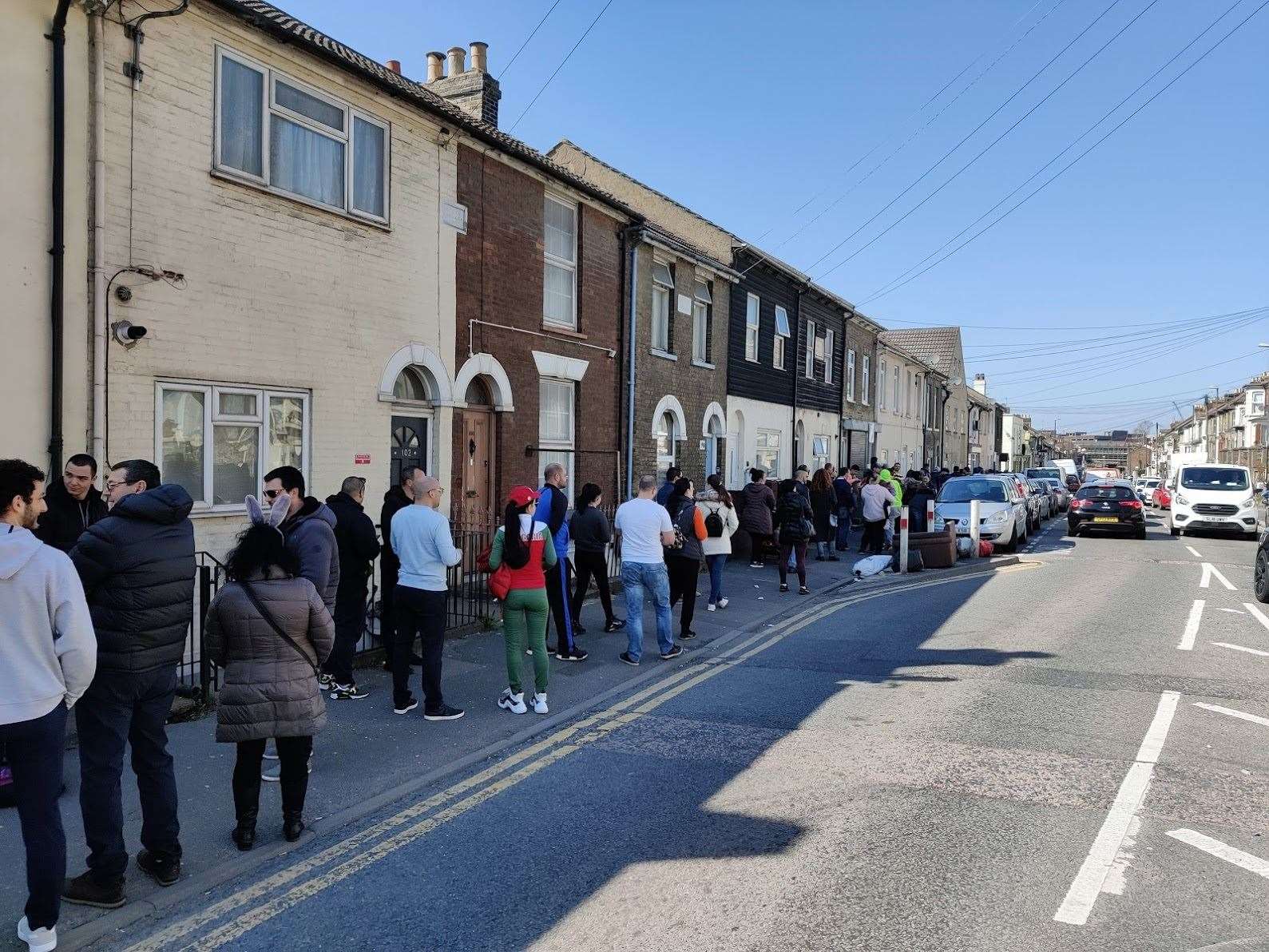 Hundreds of people could be seen queuing in the streets on Easter Sunday. Picture: George Atzev