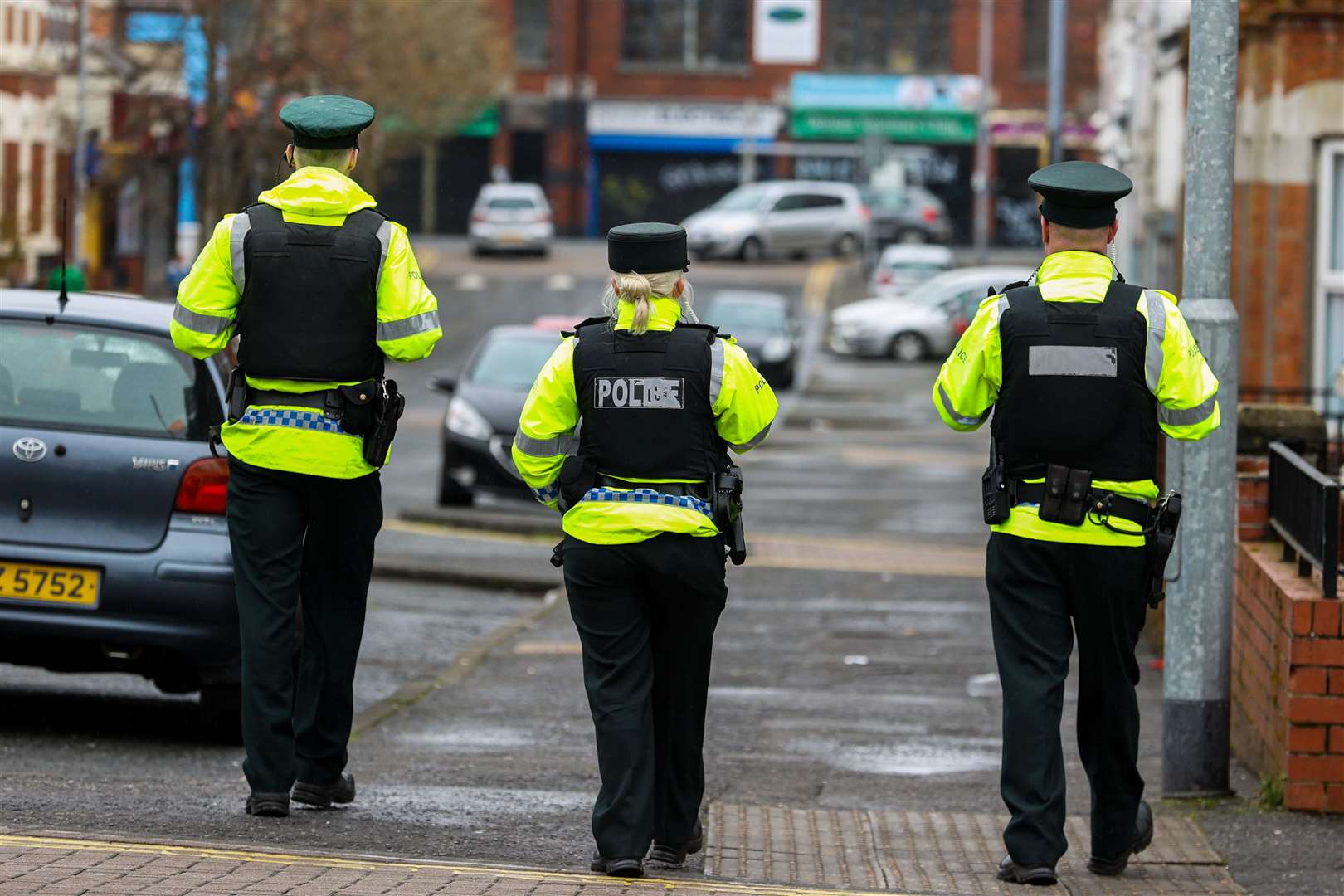 PSNI officers patrol the Holyland area of Belfast (Liam McBurney/PA)