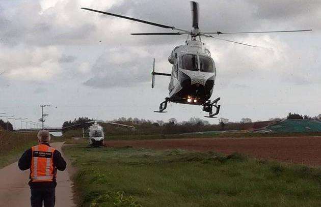 Two air ambulances were called to the serious crash on the Thanet Way. Picture: Timothy Wooding