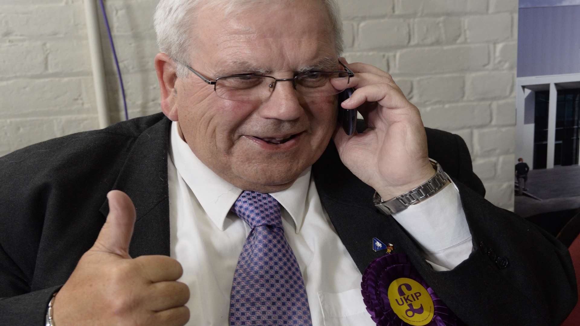 Ukip's Geoff Wimble gives the thumbs up