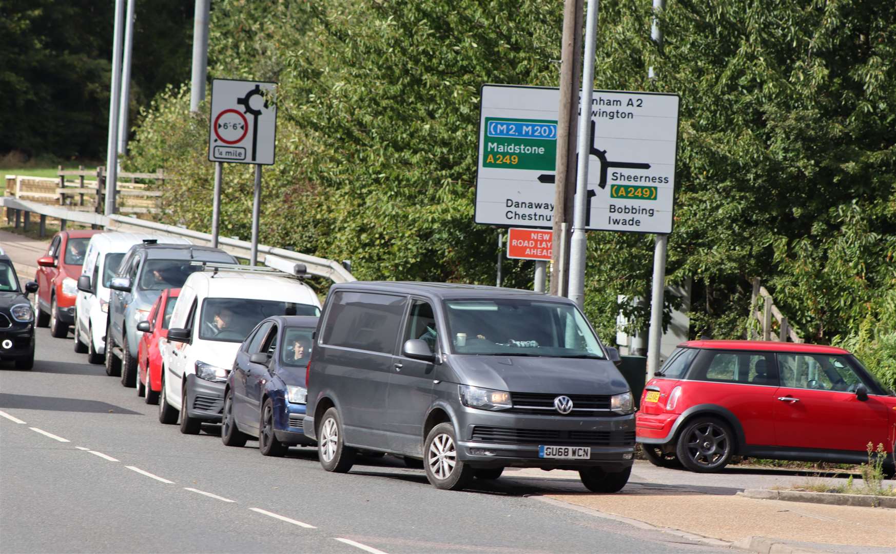 Drivers queuing on the A2 to get into the Texaco garage at Key Street, Sittingbourne, on Tuesday. Picture: KM