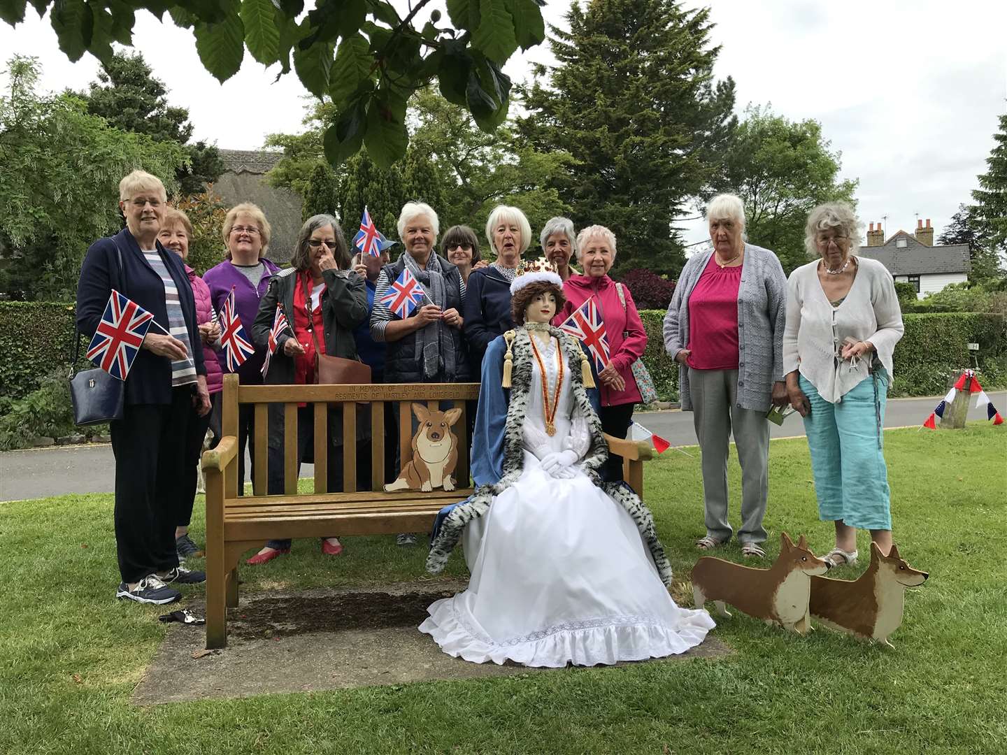 A life size mannequin of the Queen, created by Hartley WI, was destroyed less than a day after being displayed. Picture: Kay Turner