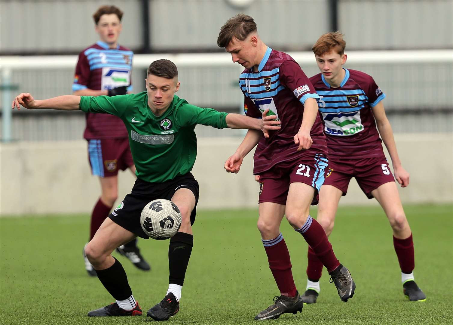 Vinters Rangers under-15s (green) hold off Wigmore Youth under-15s. Picture: PSP Images