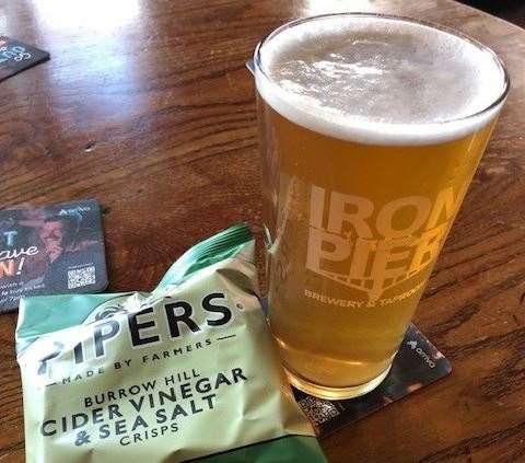 The Iron Pier pale ale, had a good deal more zingy flavour than even the slightly lemony colour suggested. Jasper didn’t mind but the crisps were more than a little stale