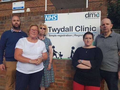 Mark Prenter, Cllr Dorte Gilry, Hazel Browne, Cllr Anne-Clare Howard and Cllr Glyn Griffiths outside Twydall clinic (3491413)