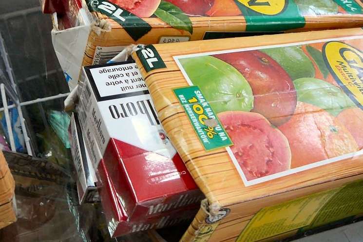 Some cigarettes were stashed in fruit cartons