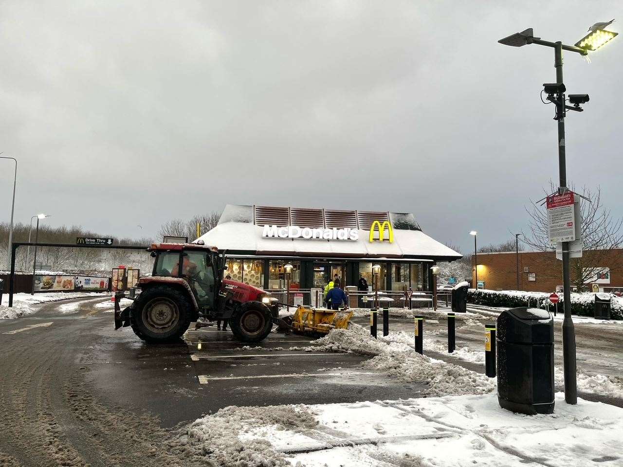 A tractor parked outside McDonald's in Sittingbourne. Picture: UKNIP