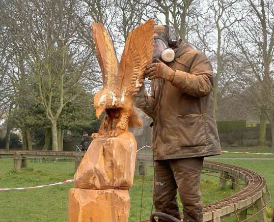 Steve Andrews putting the finishing touches to the Ellington Park eagle