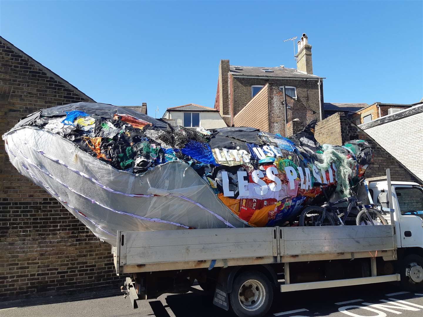 A whale made from plastic was stopped from entering the High Street by police