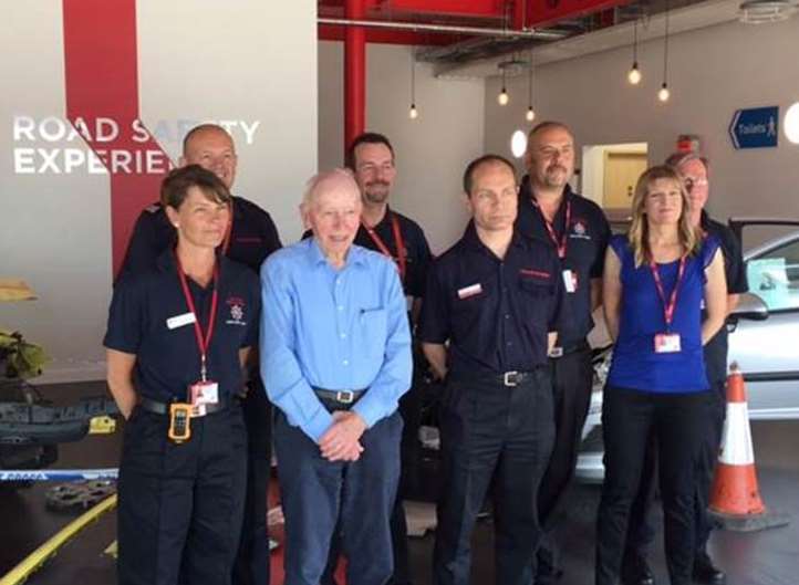 John Surtees with staff at the Road Safety Facility in Marconi Way, Rochester.