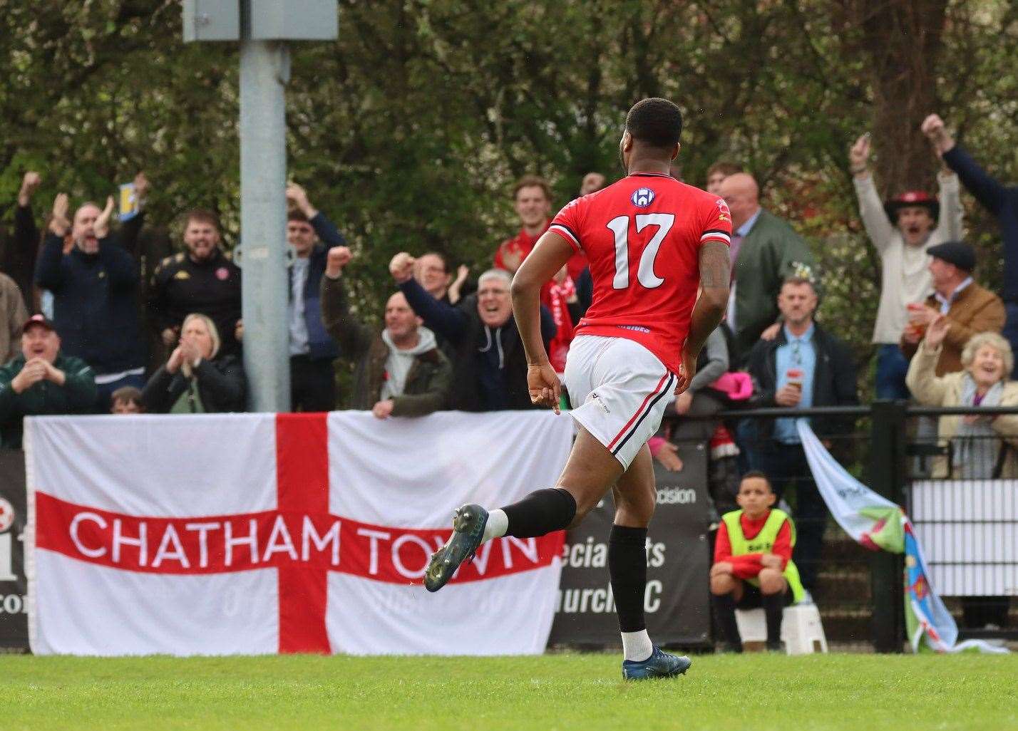 Substitute Rowan Liburd's celebrates Chatham Town's late leveller last Saturday Picture: Max English @max_ePhotos