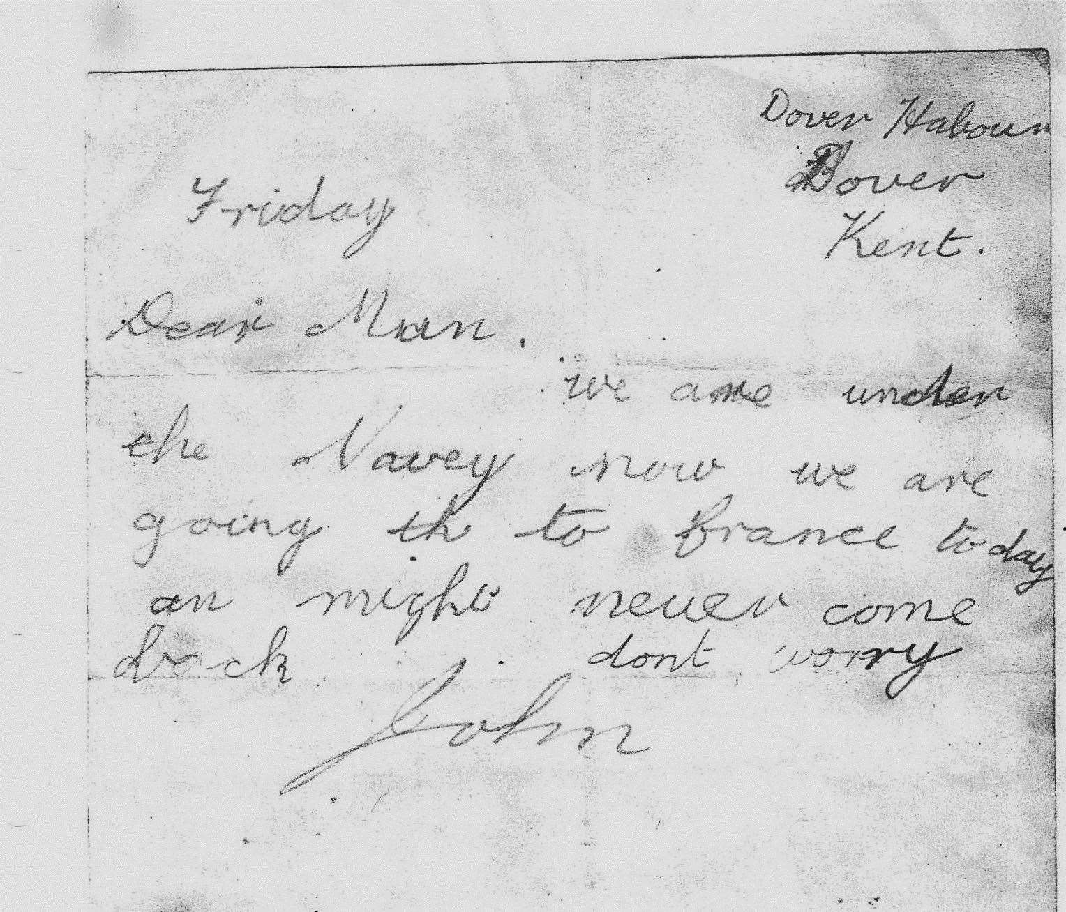 John Atkins' last letter to his mum.