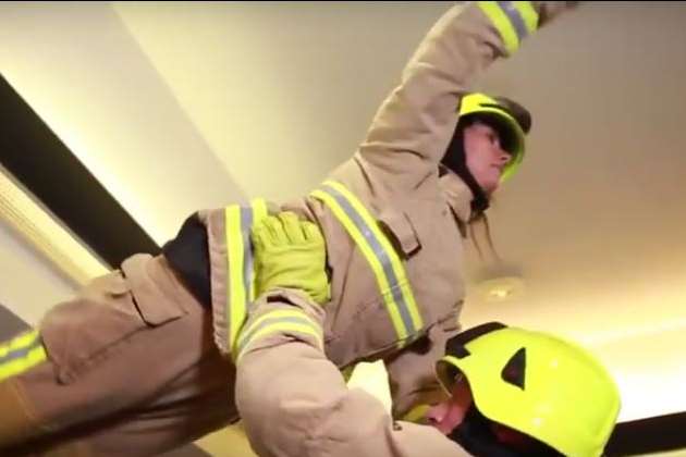 The pair took on the film's most iconic scene. Picture: Kent Fire and Rescue Service
