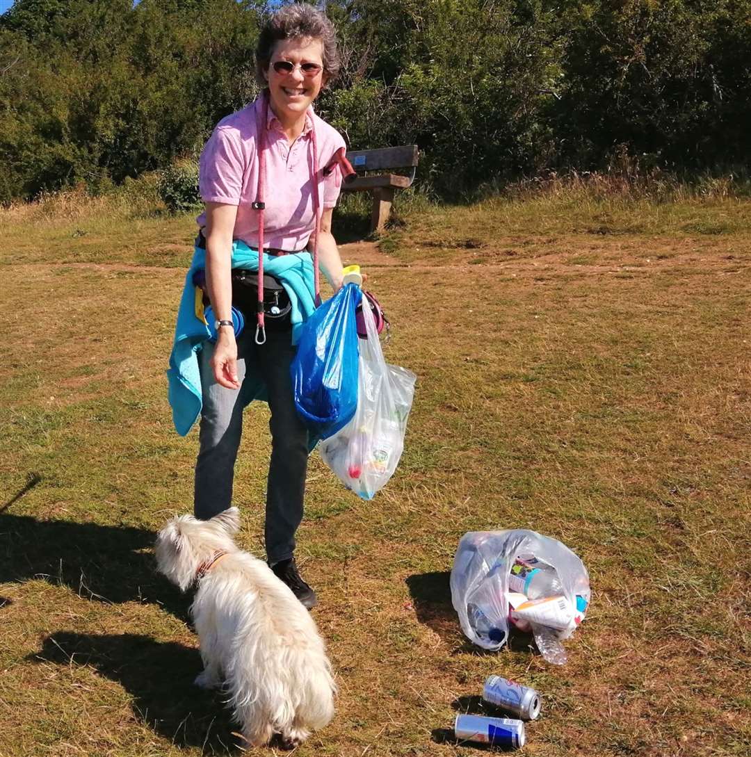 Deborah Rowe goes litter picking with dog Ammie in Blue Bell Hill