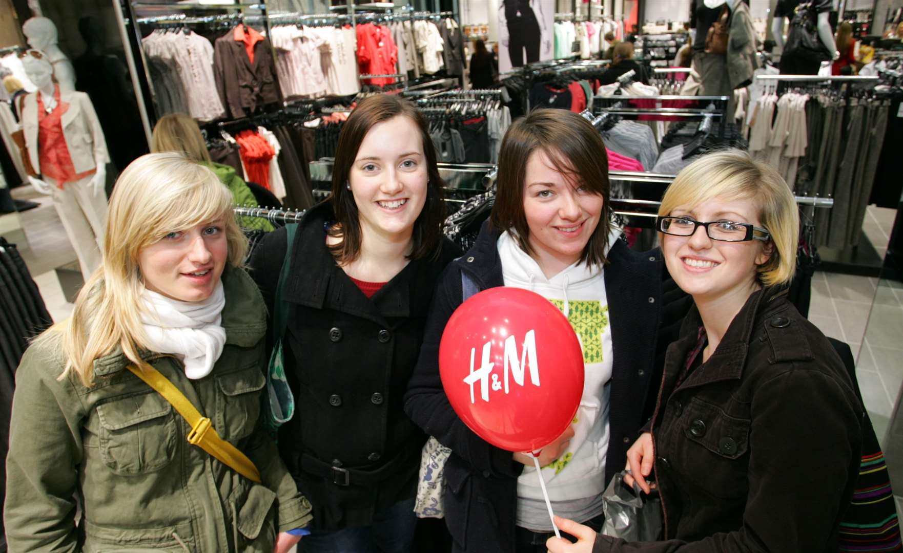 From left to right: Christine Sbielut, Sarah Ditcher, Ellie Ibbetson and Emily Hinckes inside Next in March 2008