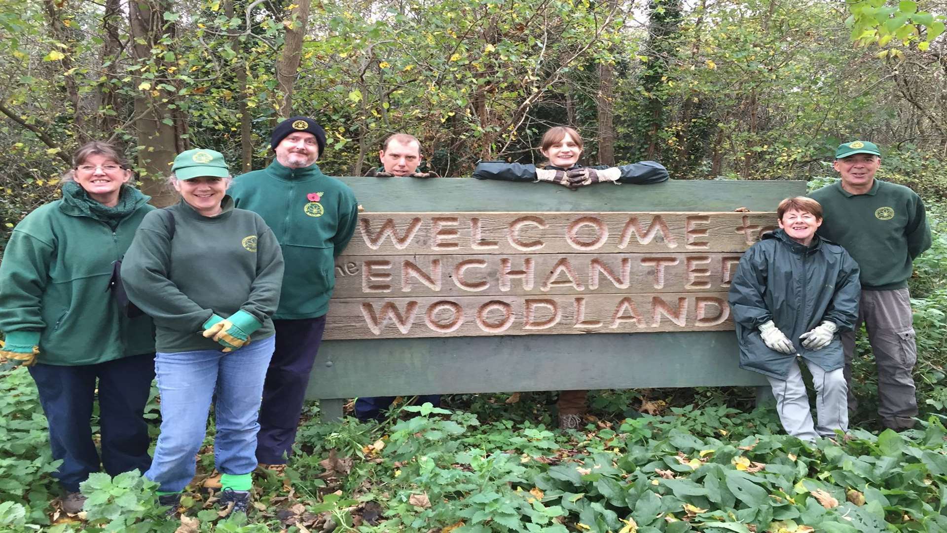 Debbie Fryer (left) with the volunteer park rangers who keep the woodland safe and clean