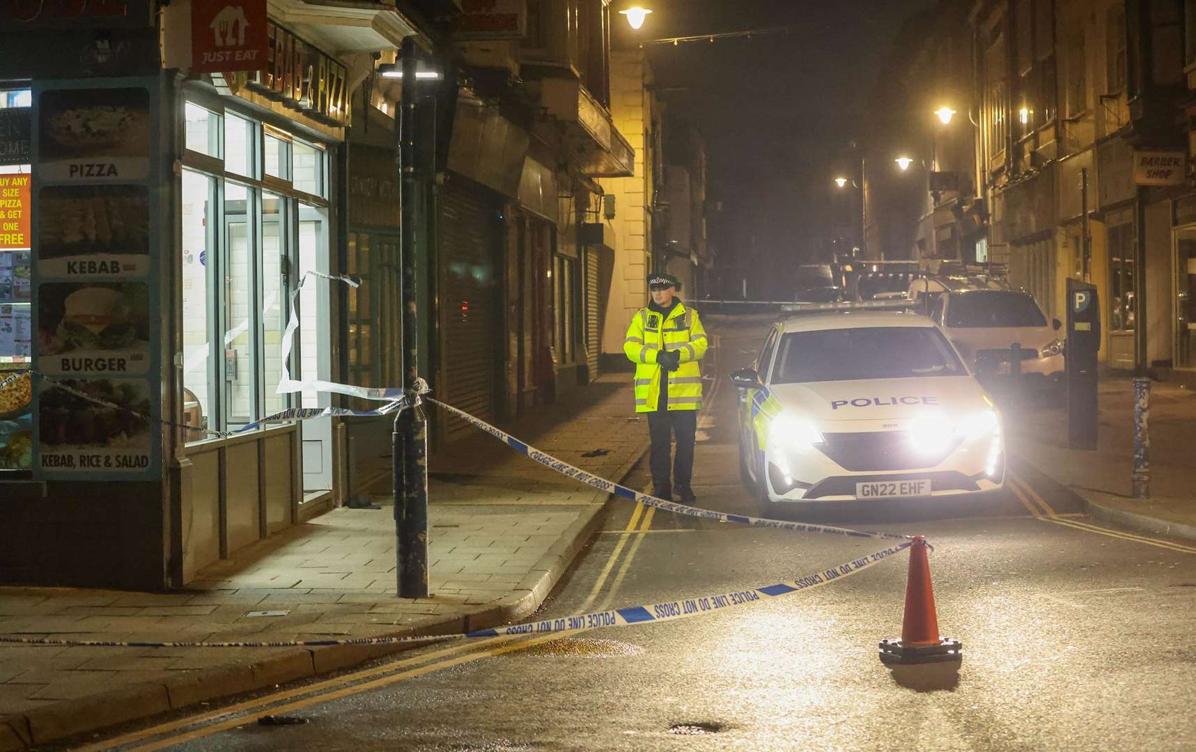 Police at the scene of the suspected stabbing in King Street, Ramsgate. Picture: UKNIP