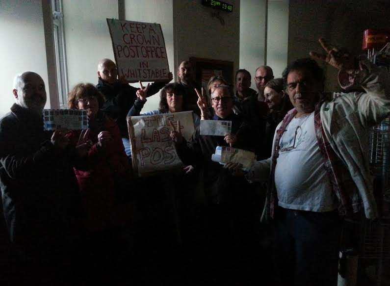 Protesters inside the post office