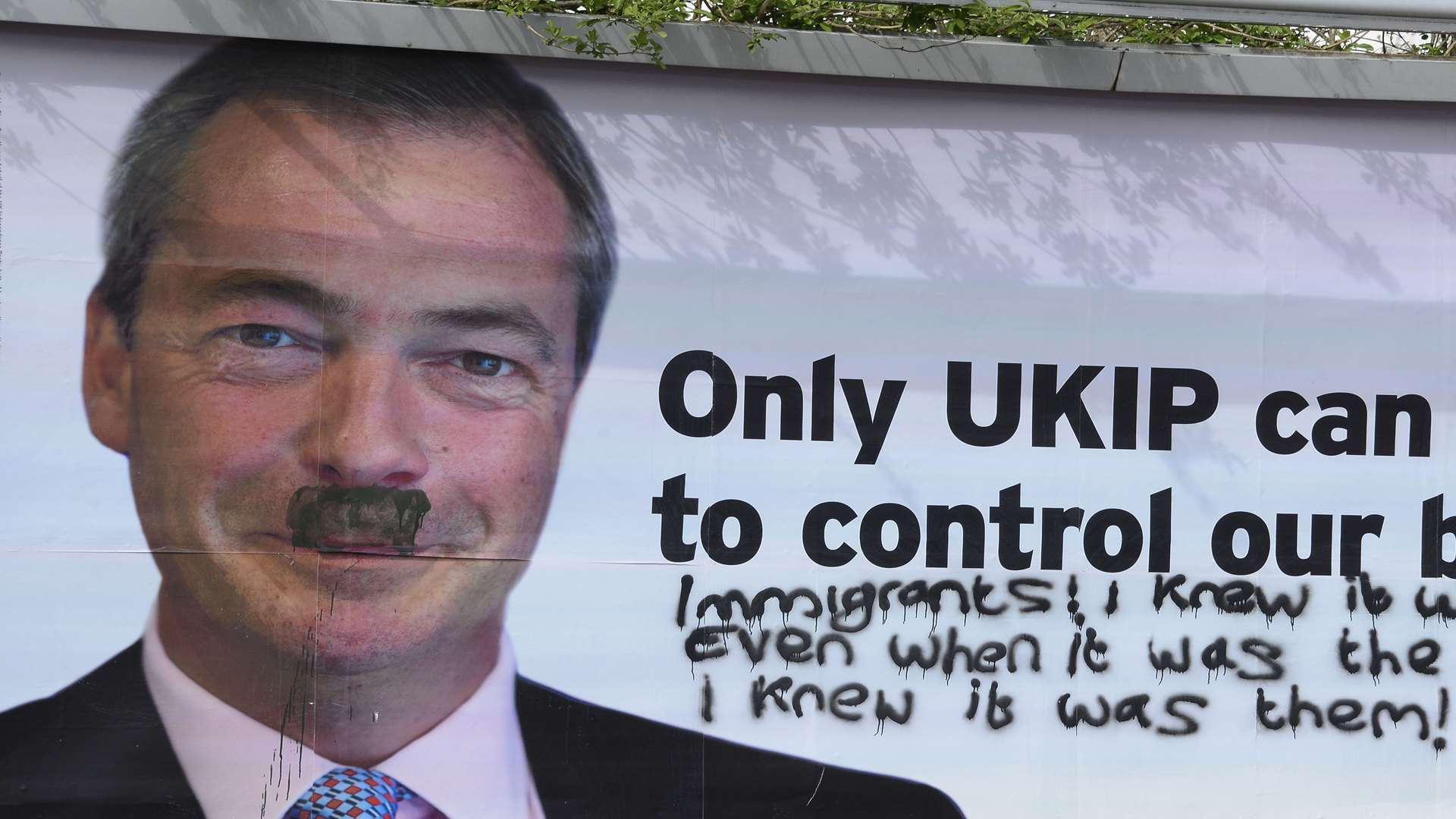 Ukip leader Nigel Farage with the added moustache and quote from The Simpsons character Moe. Picture: Paul Amos