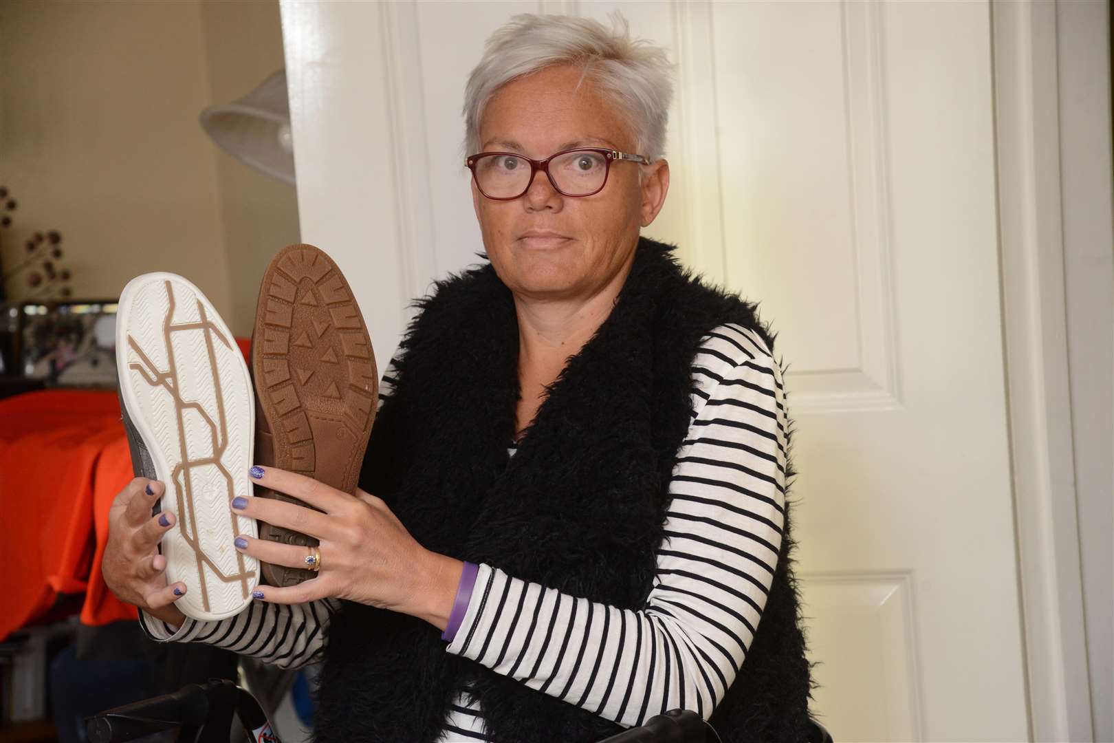 Jo O'Callaghan has made friends through an odd shoe swapping community Picture: Gary Browne