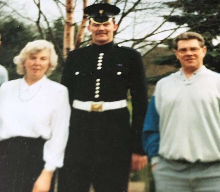 Steve Hammond with his mother Margaret Hammond, and his uncle John Hammond, before going off to the Falklands
