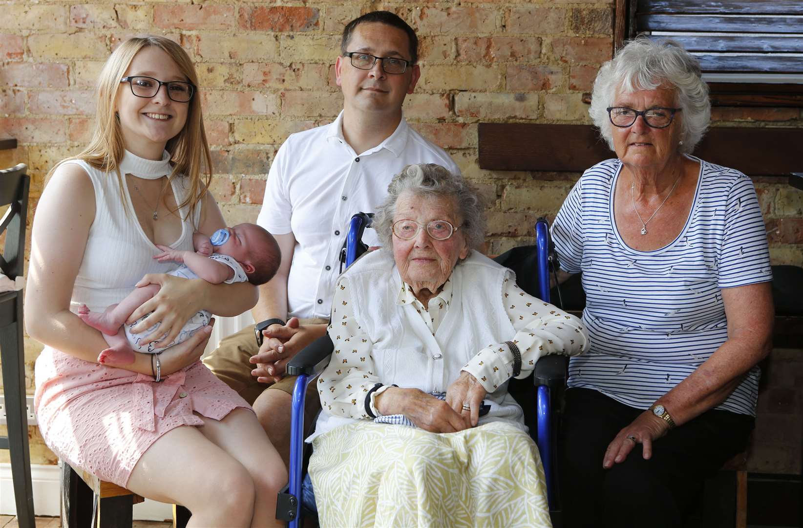 Five generations of the same family. From left, Billie Hartridge holding son and latest arrival Oliver, James Hartridge, Molly Monday and Pat Hartridge