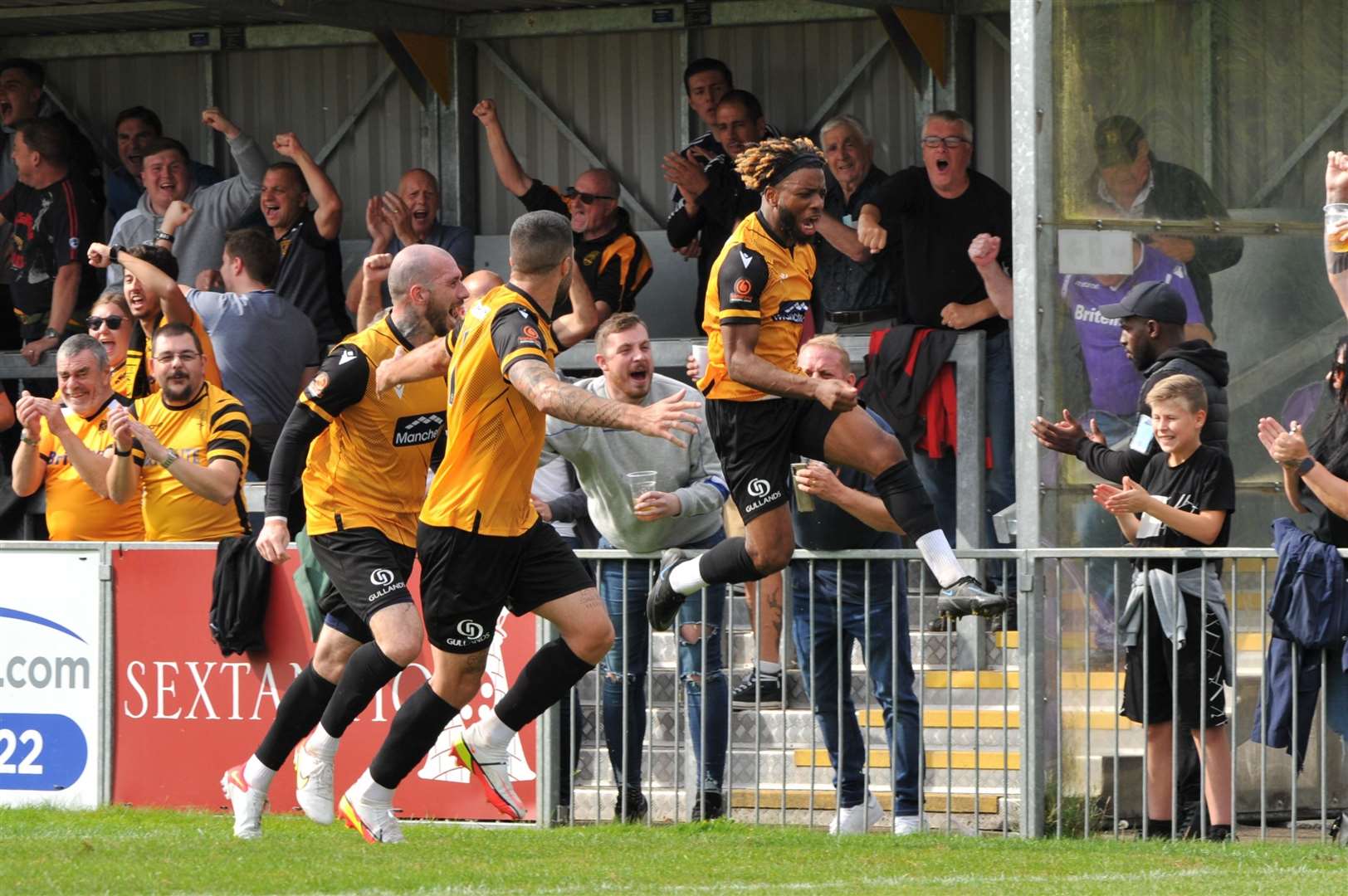 Dominic Odusanya jumps for joy after scoring at Chelmsford Picture: Steve Terrell