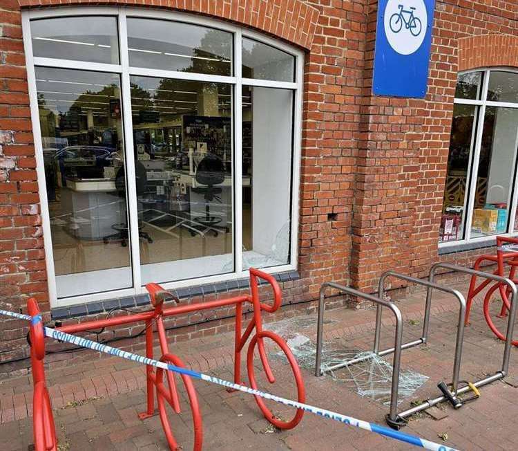 On May 30, police tape and broken glass was seen at Tesco in Faversham