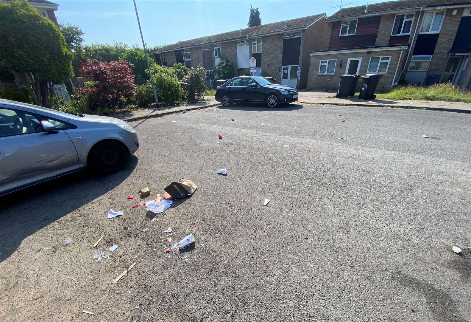 The party-goers left plastic cups, broken glass and rubbish strewn across Kemsing Gardens in Canterbury. Photo: Paul Babra