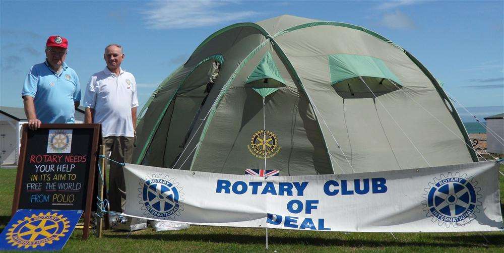 Howard Binsted and Stephen Misson from the Rotary Club of Deal with the tent, just part of the contents of a ShelterBox
