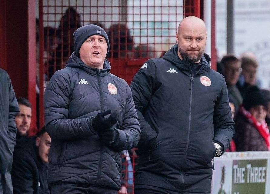 Steve Watt on the touchline with assistant manager Alex Flisher. Picture: Helen Cooper