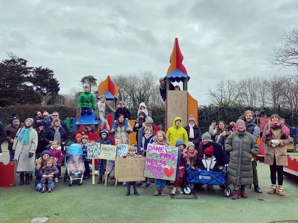 Friends of Cliftonville Coastline protesting earlier this month at the Viking ship playground. Picture: FOCC