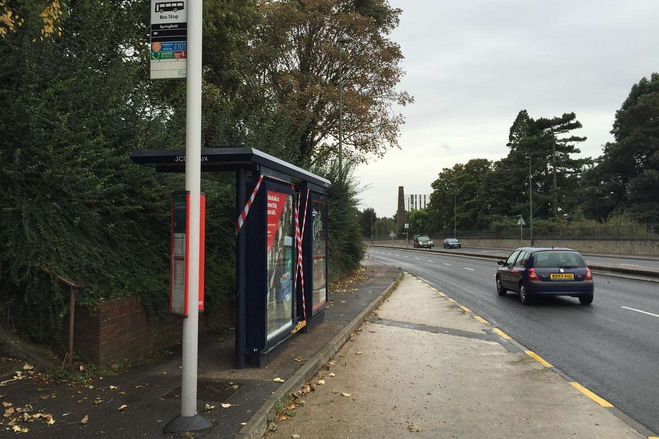 A bus stop in Royal Engineer's Road, heading into Maidstone town centre, was smashed.