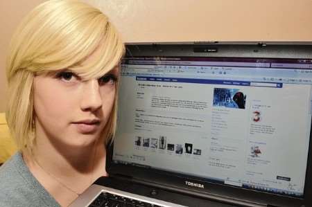Gill Sands, at her computer with her Facebook campaign against knife crime