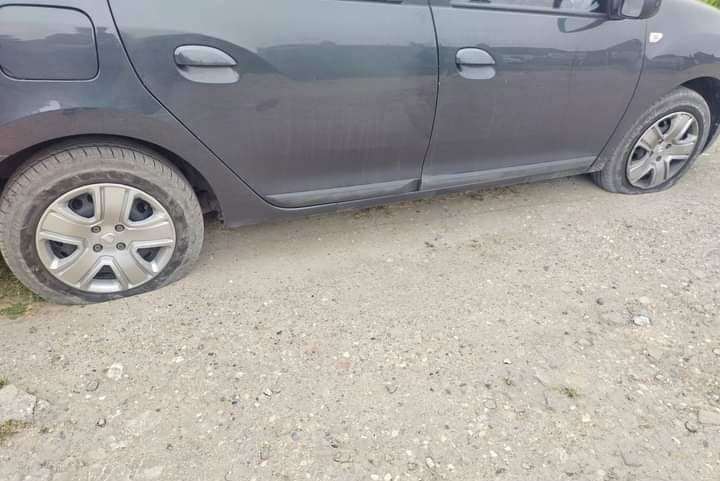 Lisa Gillespie’s car tyres were slashed by vandals. Picture: Lisa Gillespie