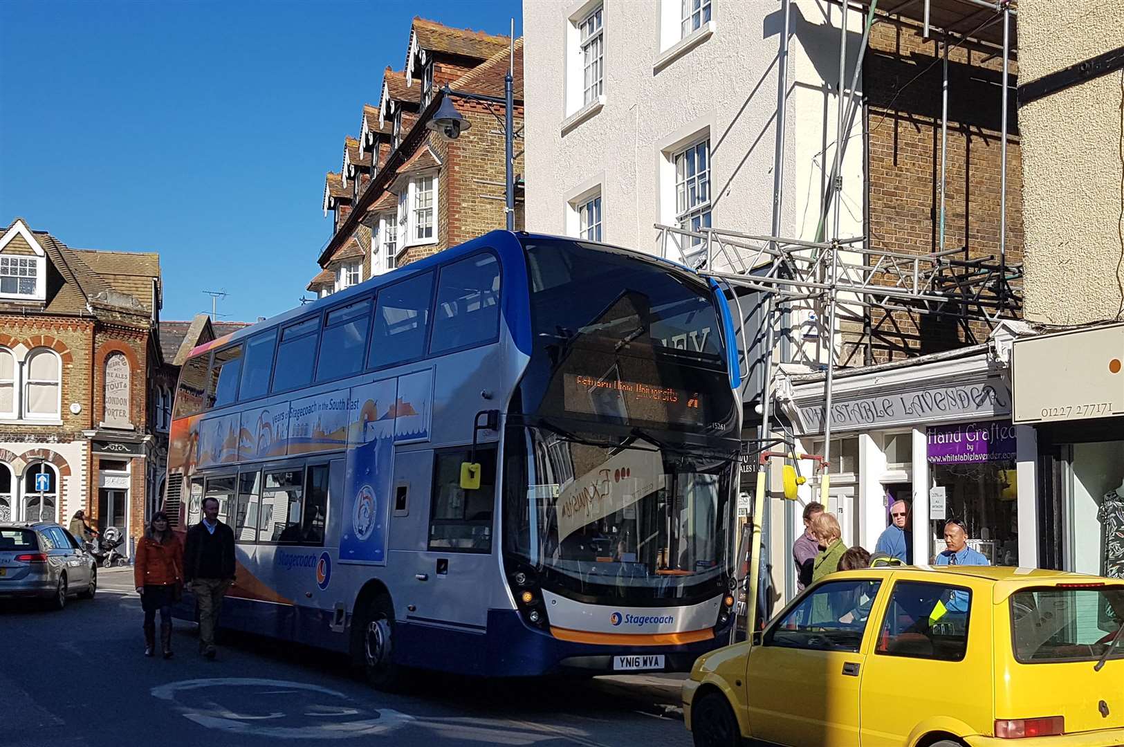 A bus appears to have collided with scaffolding in Whitstable. Picture: Chris Davey (7410416)