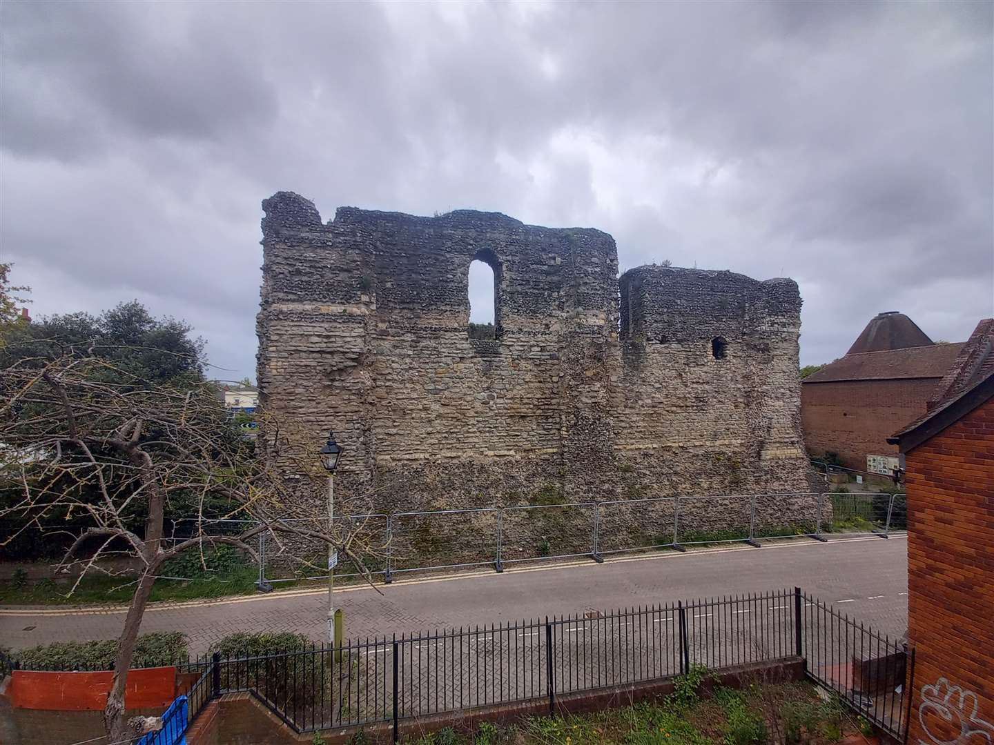 Canterbury Castle, as seen from the top of Castle Street multi-storey