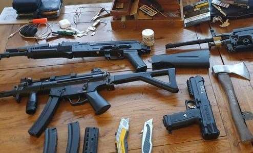 Multiple weapons were seized from the property in Holmewood Road, Tunbridge Wells, in February 2021. Picture: Kent Police