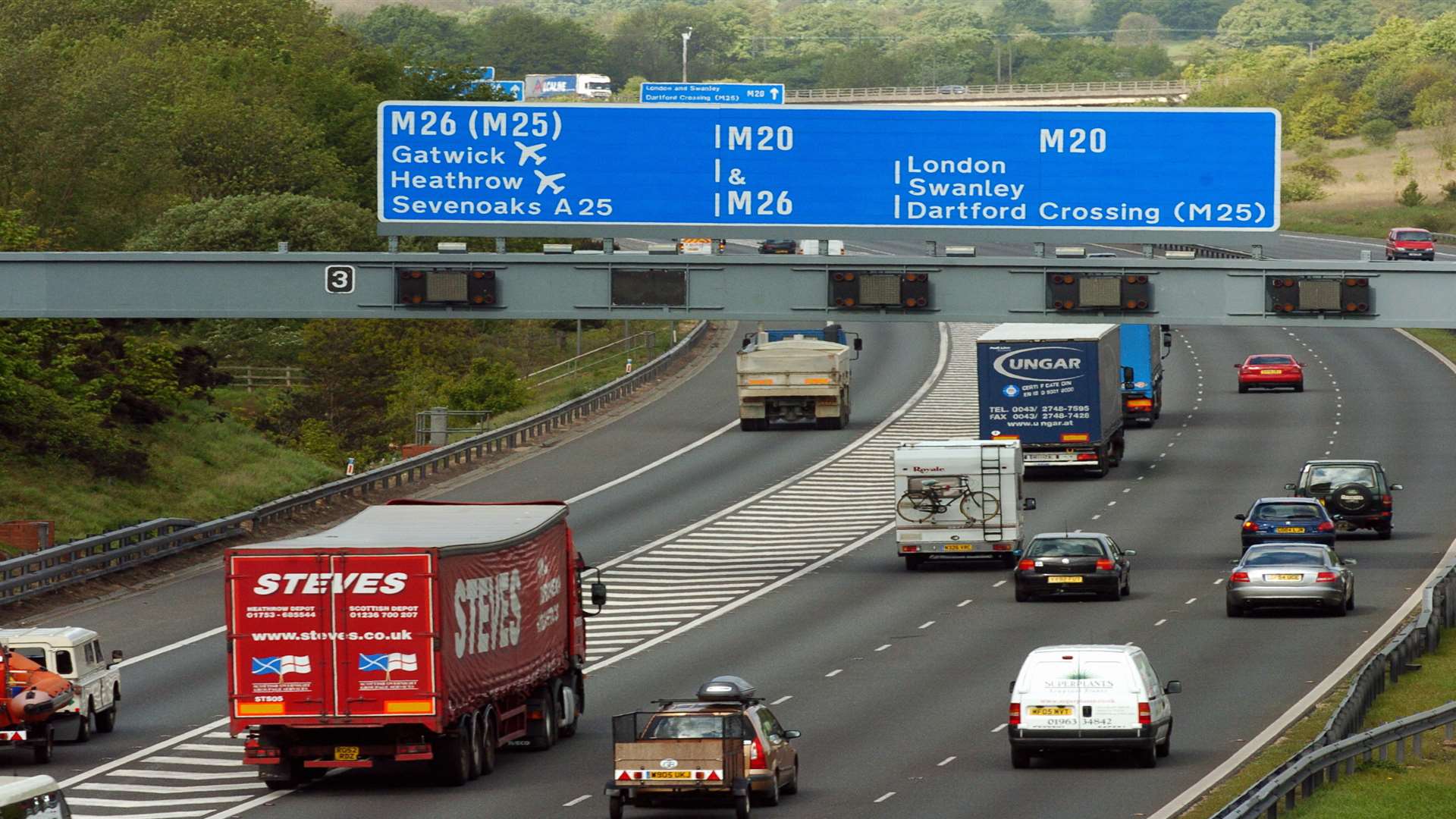 Junction 3 of the M20 the interchange with the M26 near Wrotham