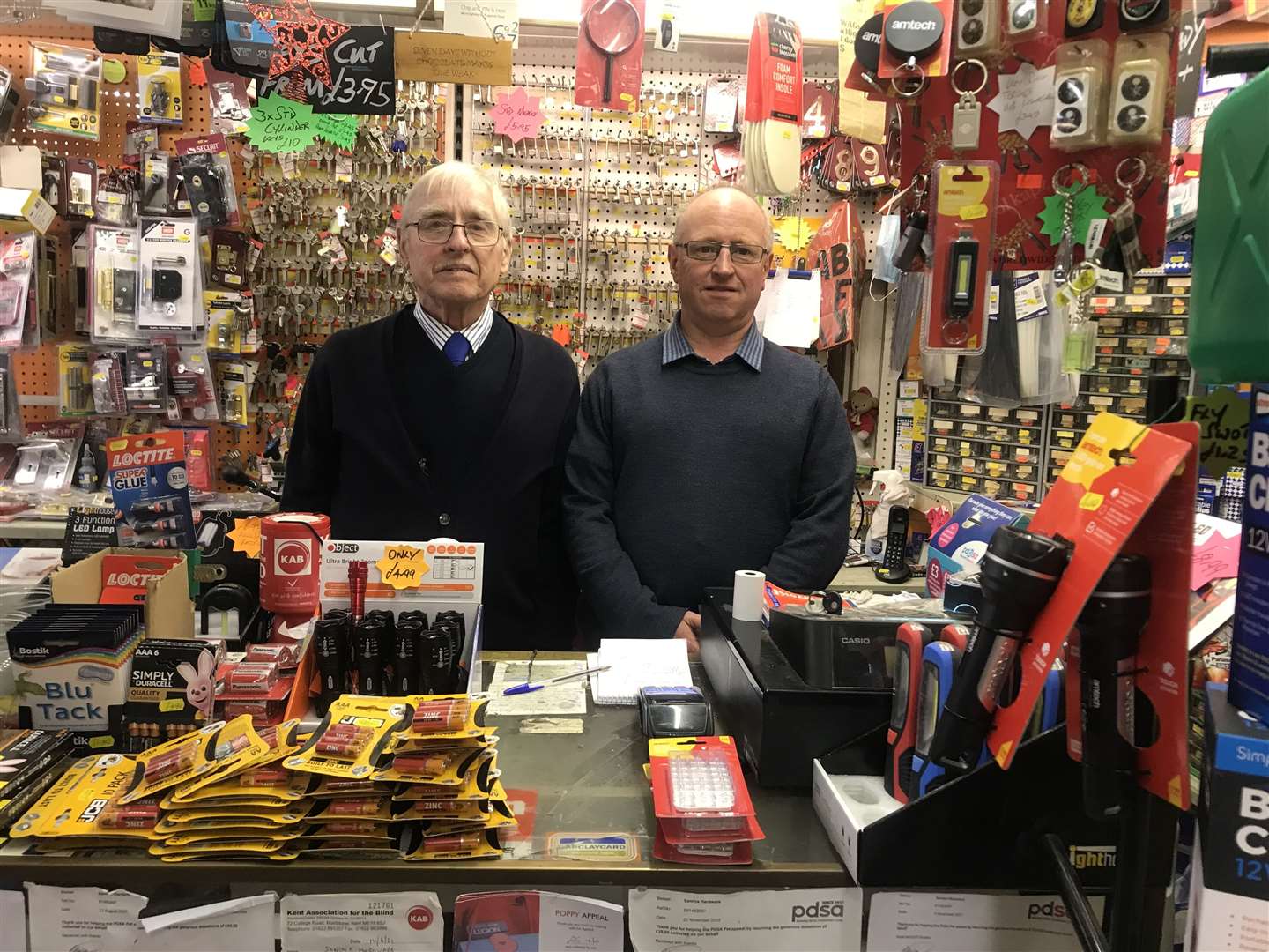 Dad Terry Saunders and son Andy at Sandy's Hardware