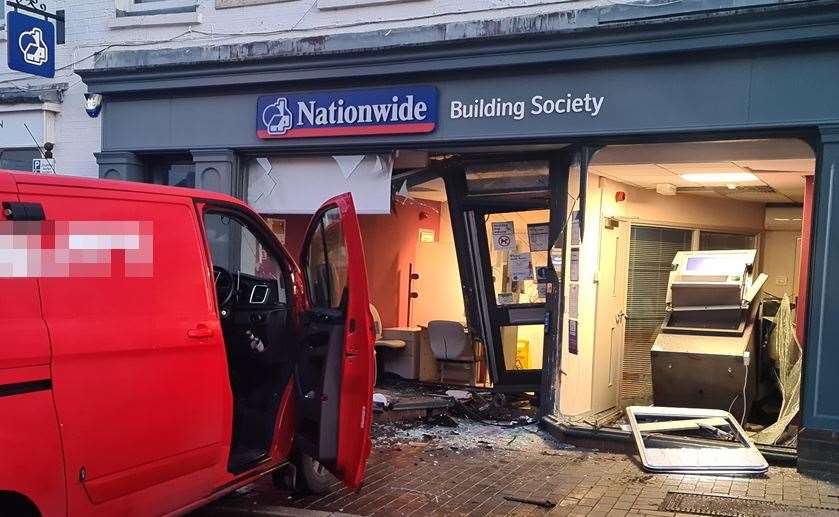 A raid at a Nationwide branch in Westerham near Sevenoaks destroyed front of the building. Picture: Kent Police