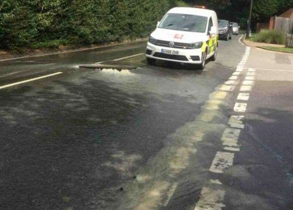 The burst water main has lifted the road on the A227 Shipbourne Road, Tonbridge. Picture: Kent Highways