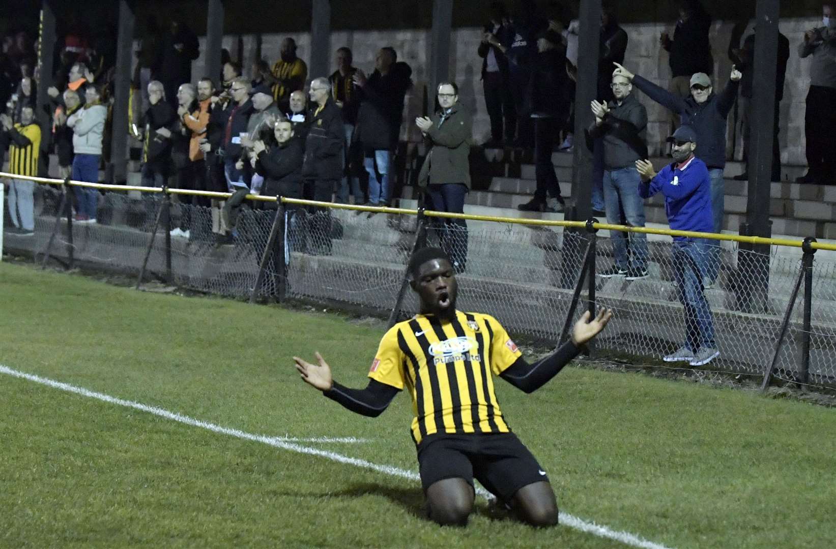 David Smith celebrates after putting Folkestone ahead. Picture: Barry Goodwin (42483826)