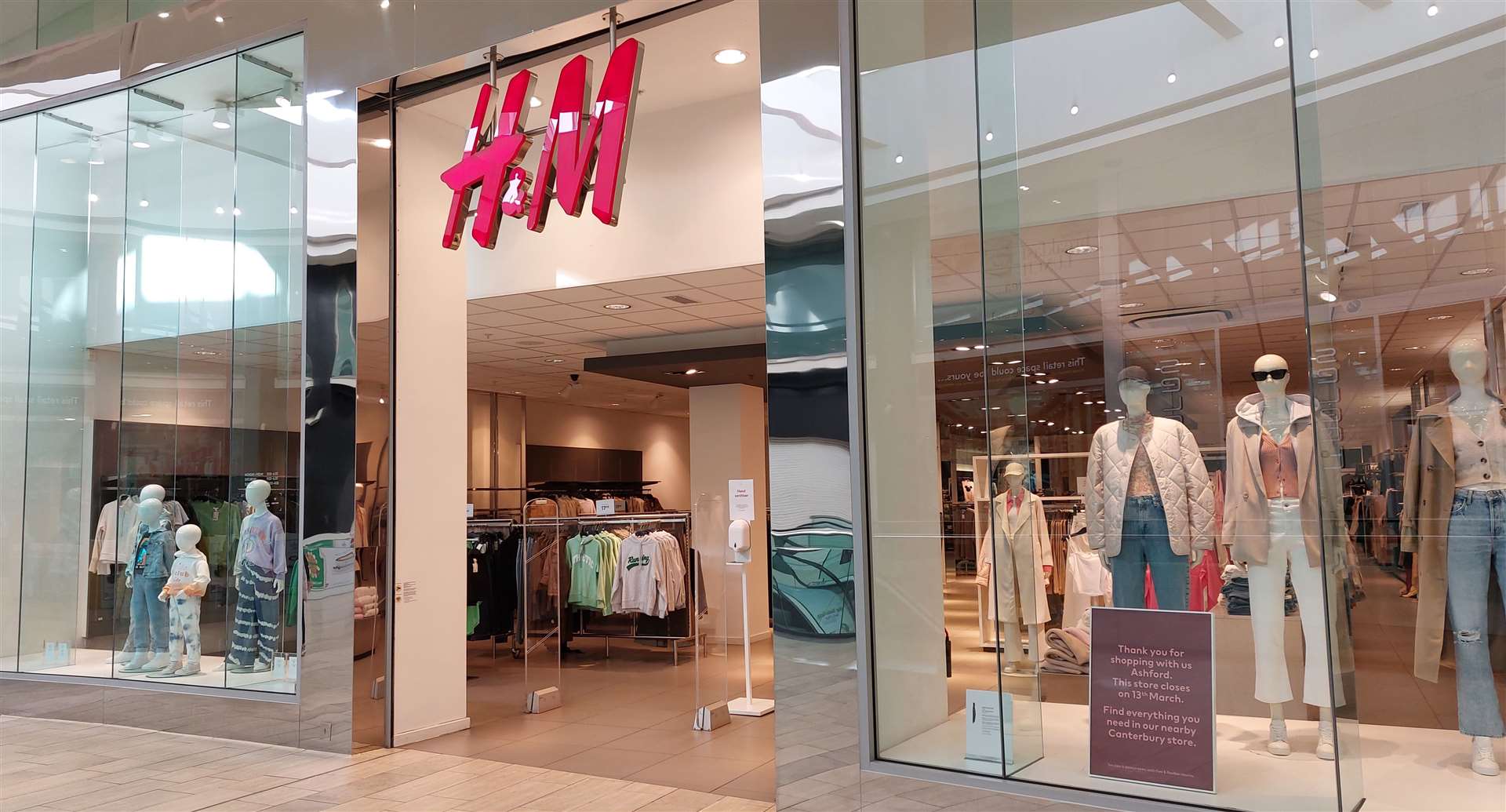 H&M in County Square in Ashford will be closing on March 13