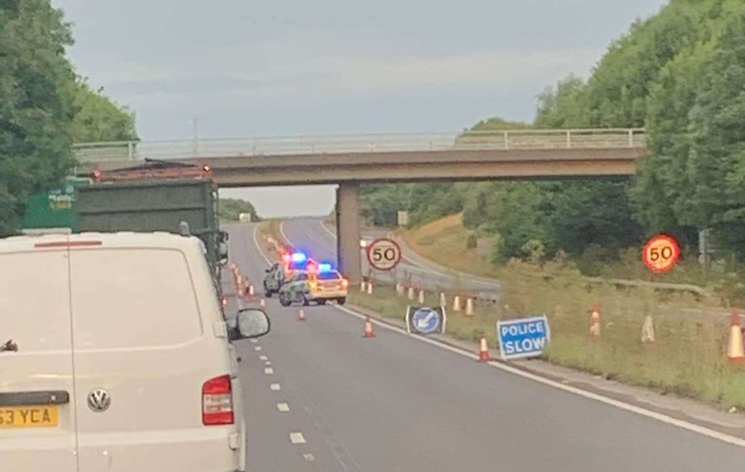 The Maidstone-bound carriageway of the A249 at Sittingbourne is still closed. Picture: Ricky Bain