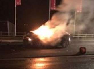 The car burst into flames