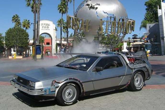 The car has been transported from Universal Studios, Hollywood