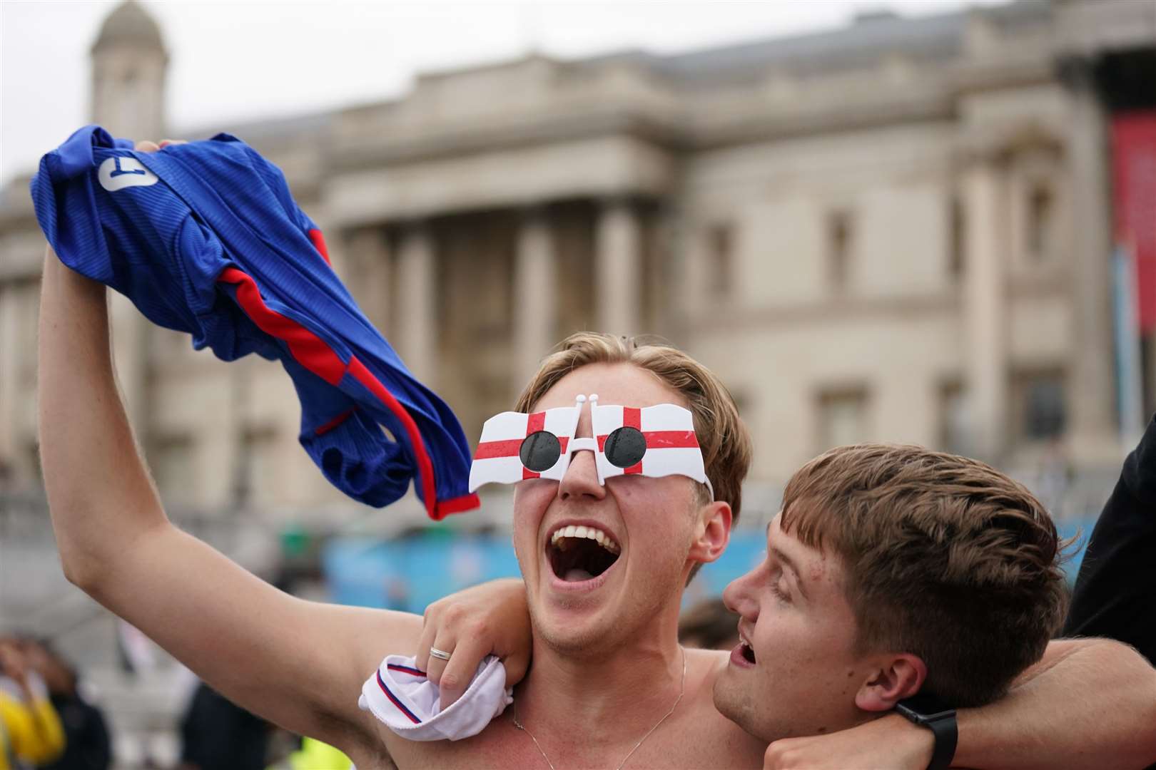 Celebrating in Trafalgar Square as Harry Kane scored the second England goal (Victoria Jones/PA)
